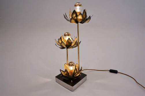 Maison Jansen brass lamp of lotus flowers, 1970`s ca, French